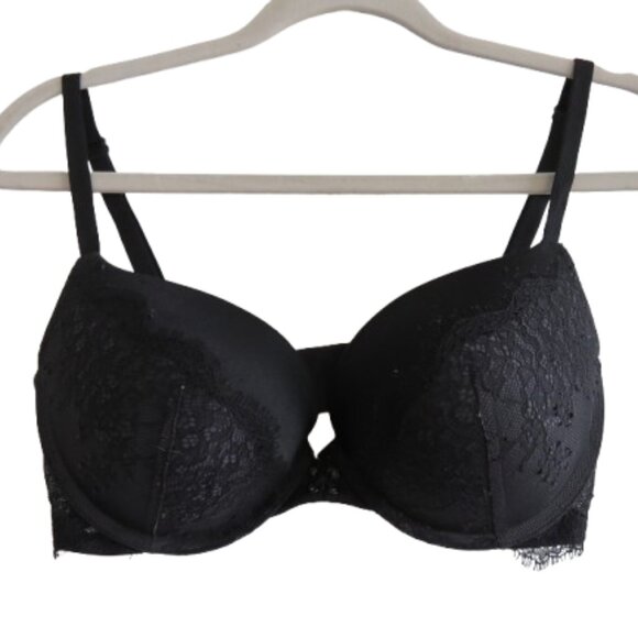 VICTORIA'S SECRET Very Sexy Push-Up Bra Black Lace Corset Detail Bra Goth 34D - Picture 1 of 13
